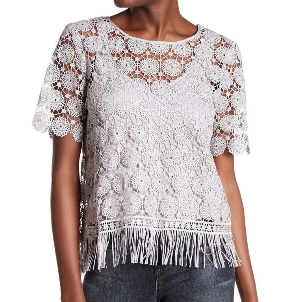 Ella Moss Crochet Overlay Short Sleeve Shirt